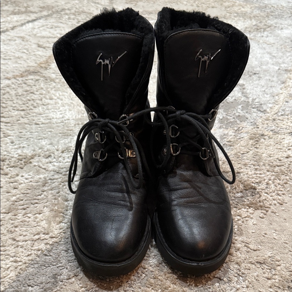 Giuseppe Zanotti Black Leather Boots with Buckle Detail